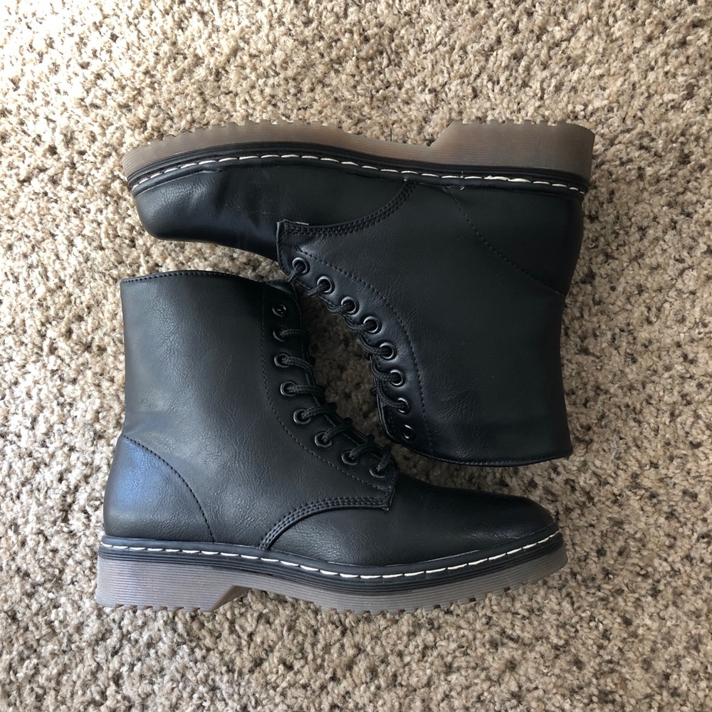 Faux Leather Combat Boots
